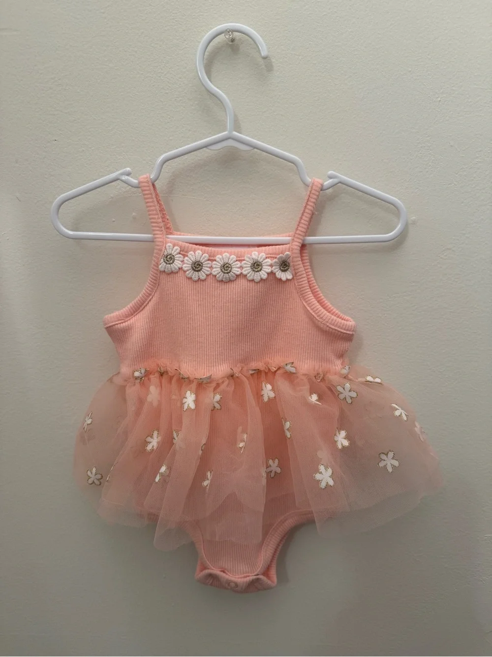 Little Lass Peach Pink Tulle Daisy One-Piece